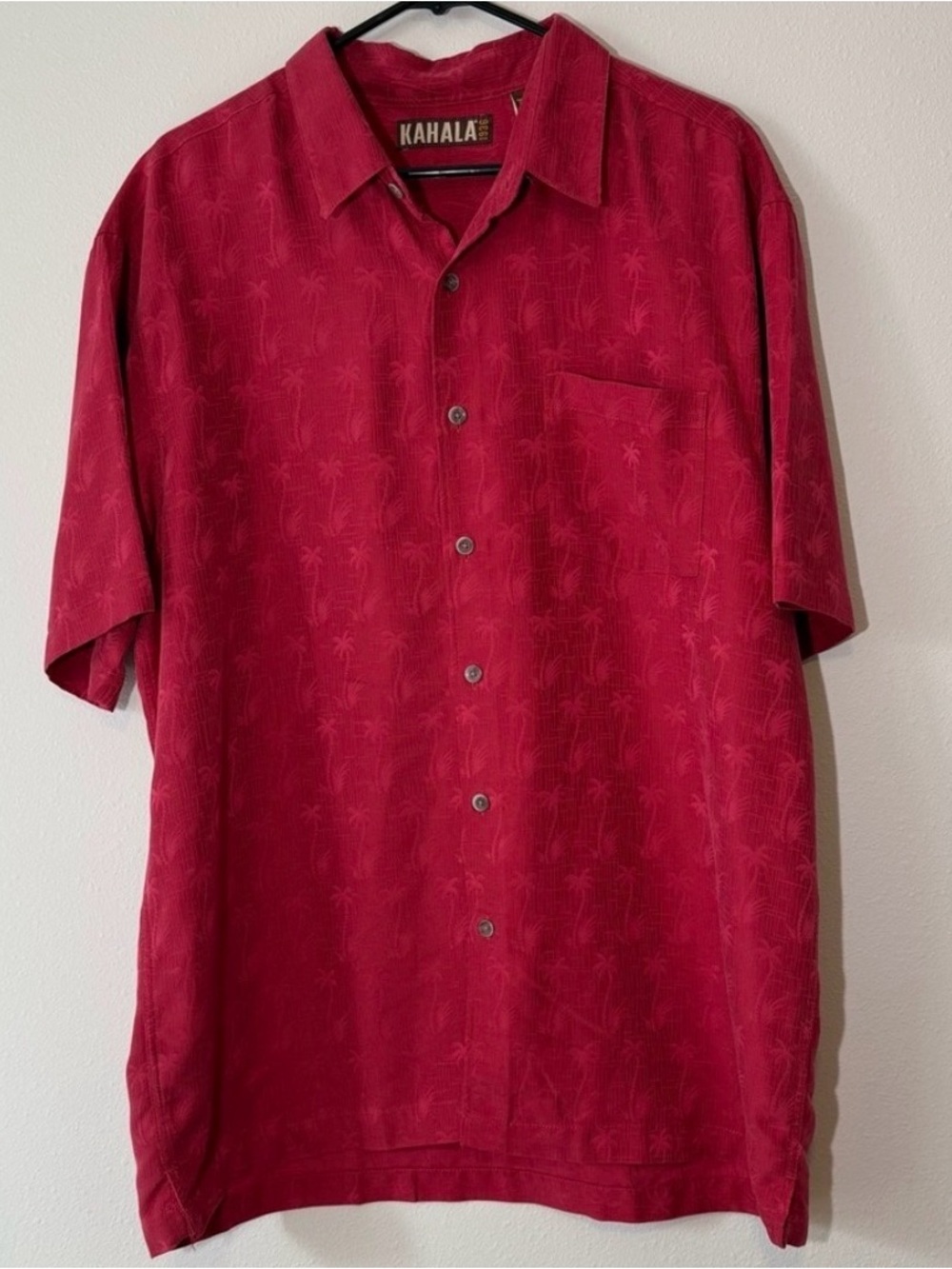 Vintage Kahala Deep Red Palm-Print Button-Down Shirt